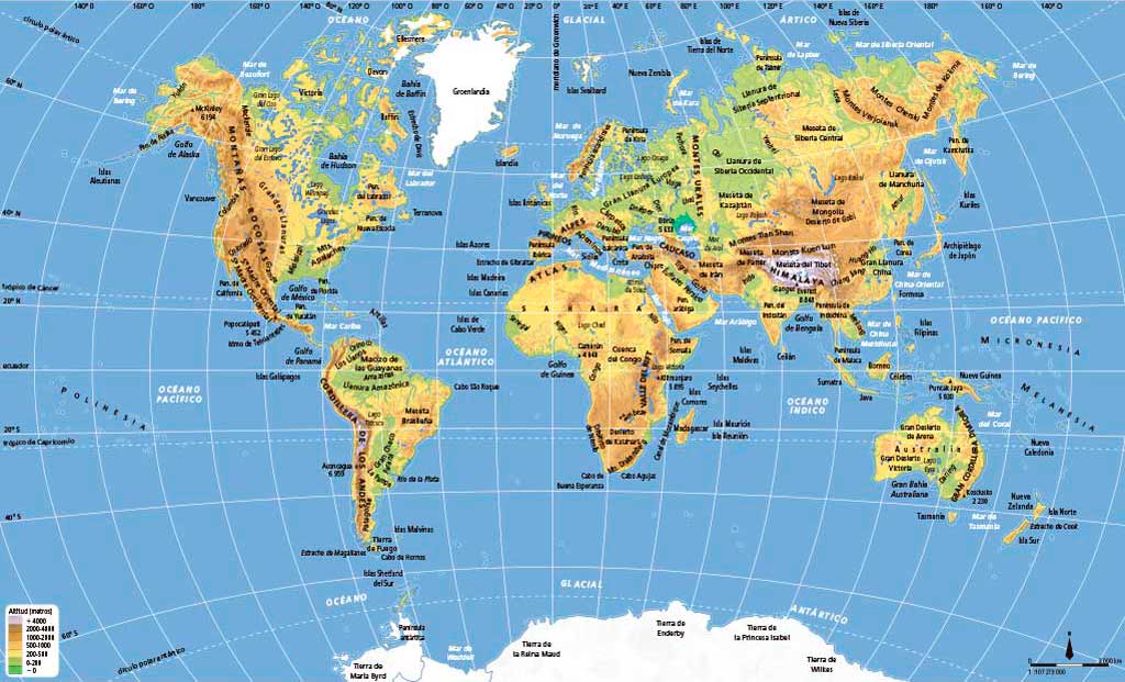 Географическая карта мира с координатами широты и долготы