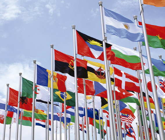 Several flags from different countries around the world.