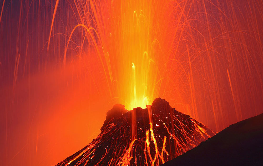 Volcano erupting